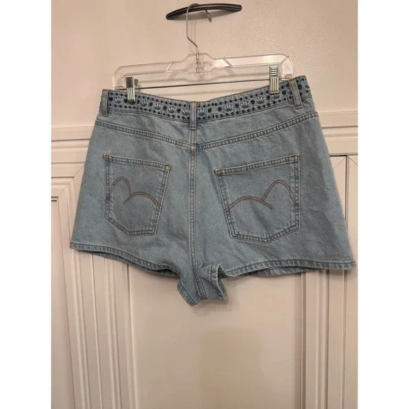 Farm Rio Denim Blue Summer Garden Embroidered Denim Shorts - Picture 5 of 7
